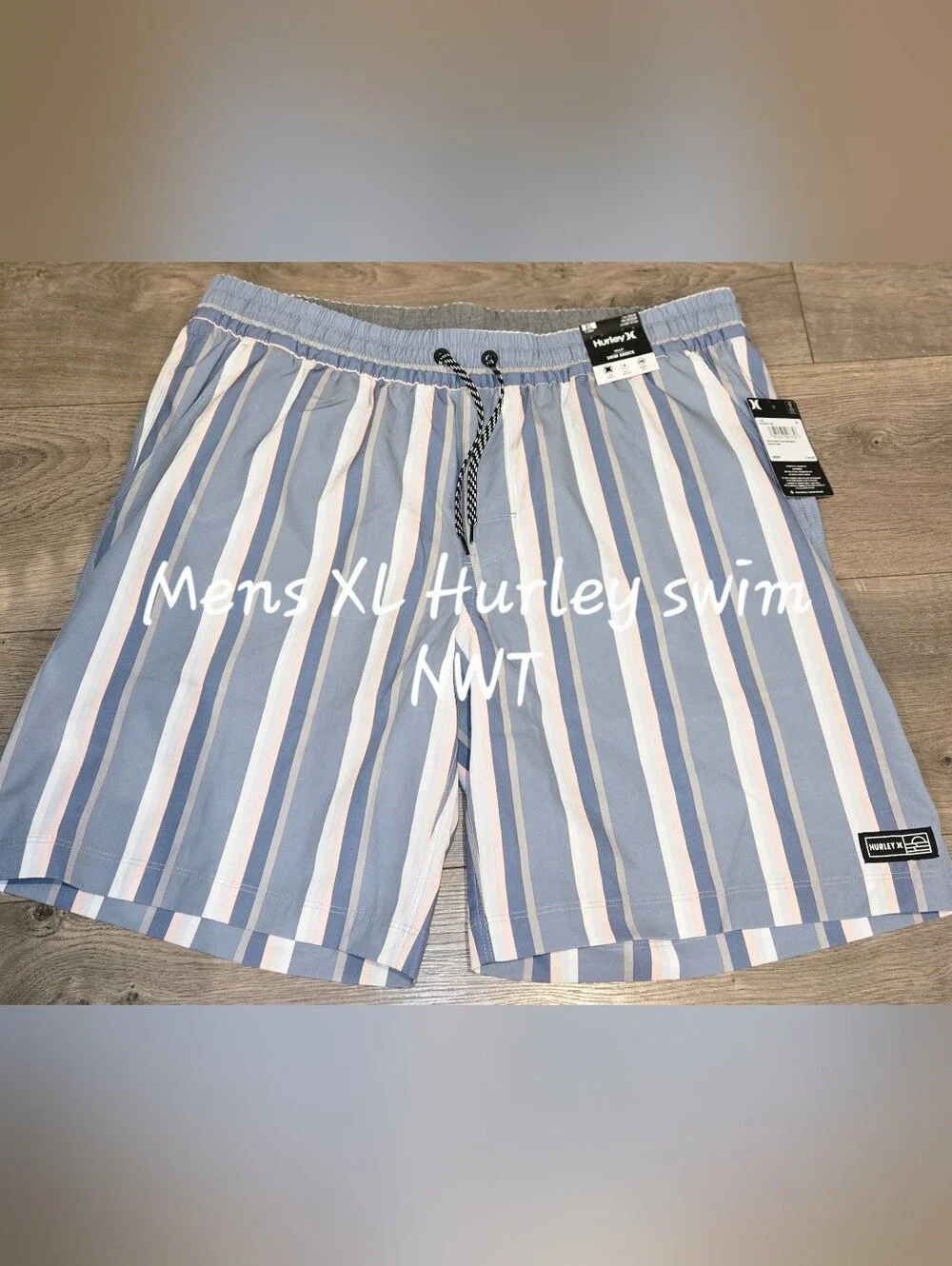 Hurley Men's Blue Striped Swim Trunks